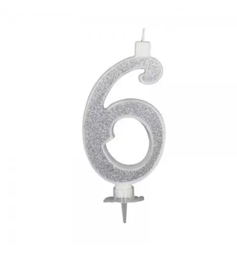 Candelina 6 glitter argento
