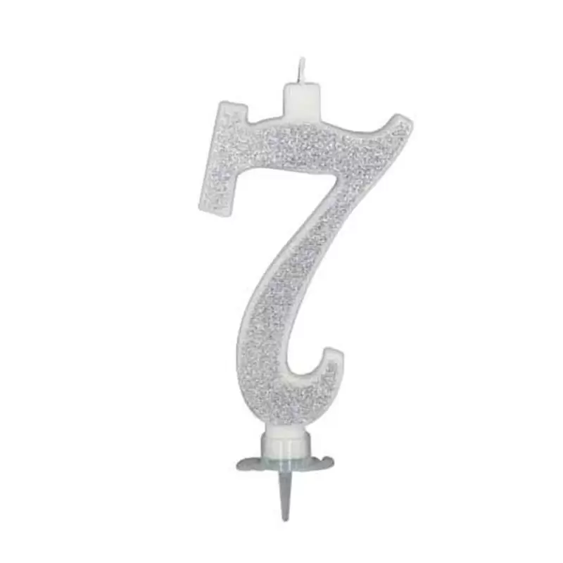 CANDELINA 7 SETTE ARGENTO GLITTER 12 CM