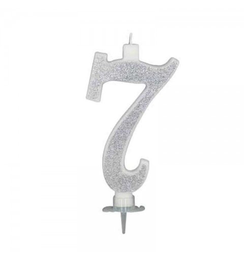 CANDELINA 7 SETTE ARGENTO GLITTER 12 CM