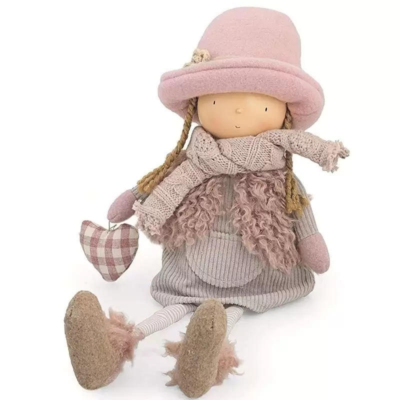 Bambola decorativa con cappellino e borsetta cuore