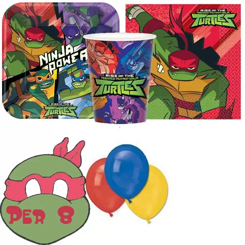 KIT N 22 COORDINATO TARTARUGHE NINJA CON PALLONCINI SET COMPLEANNO BAMBINO