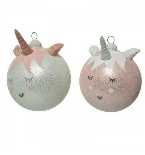 PALLINE DI NATALE UNICORNO ROSA E BIANCO - 6 PZ