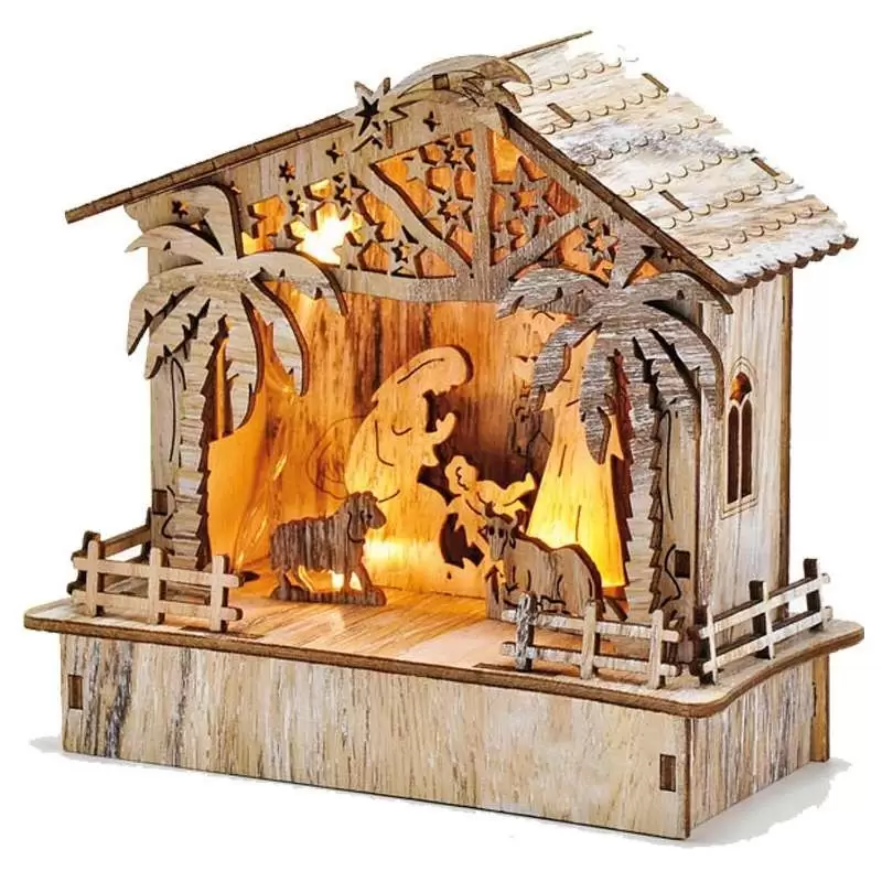 Presepe di legno con luci batteria