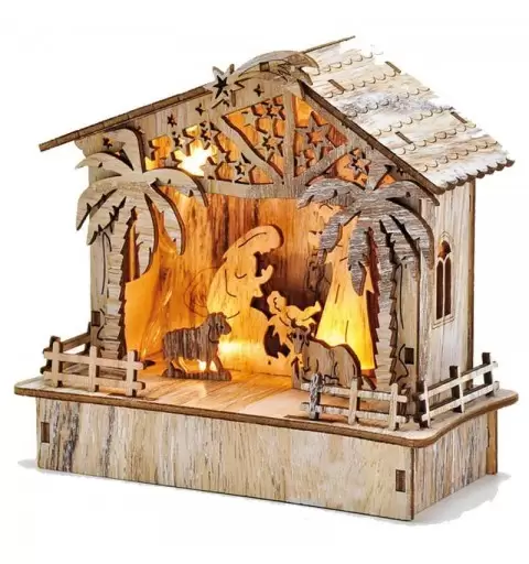 Presepe di legno con luci batteria