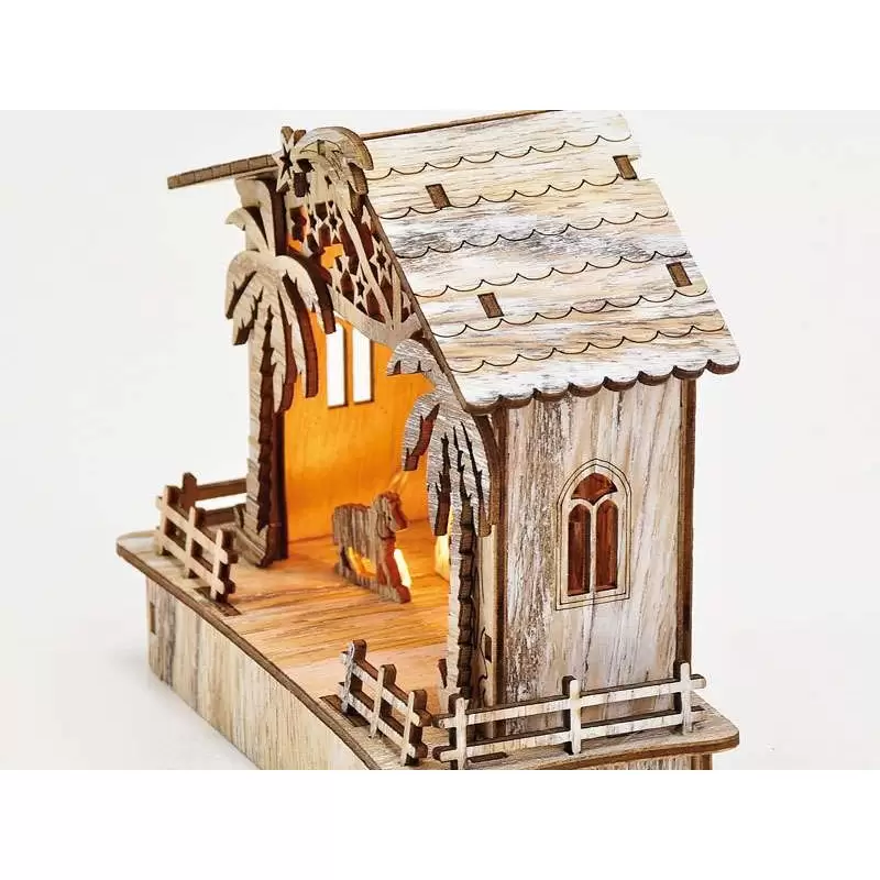 Presepe di legno con luci batteria