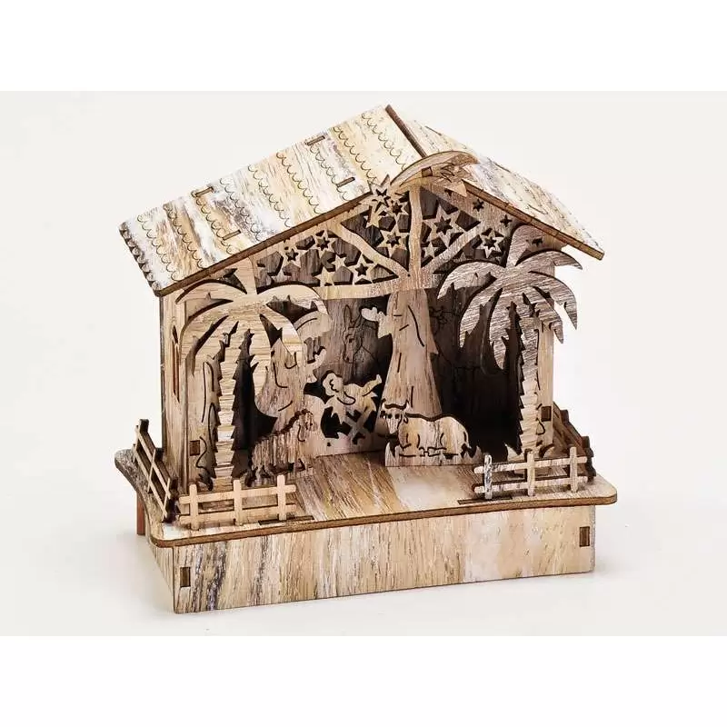Presepe di legno con luci batteria