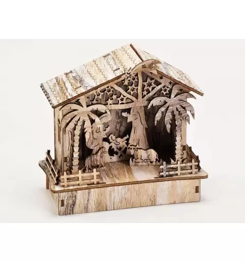 Presepe di legno con luci batteria