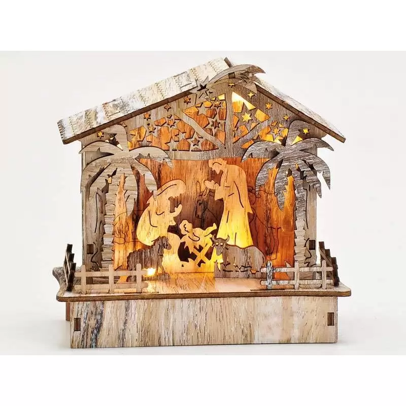 Presepe di legno con luci batteria