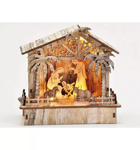 Presepe di legno con luci batteria