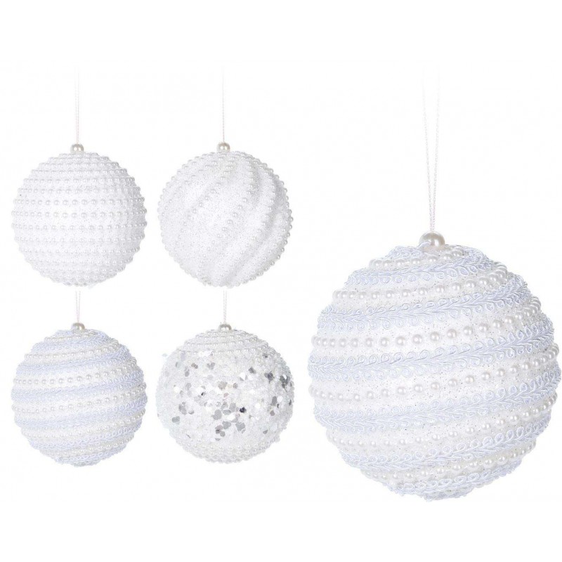 Palline bianche 8 cm decorate