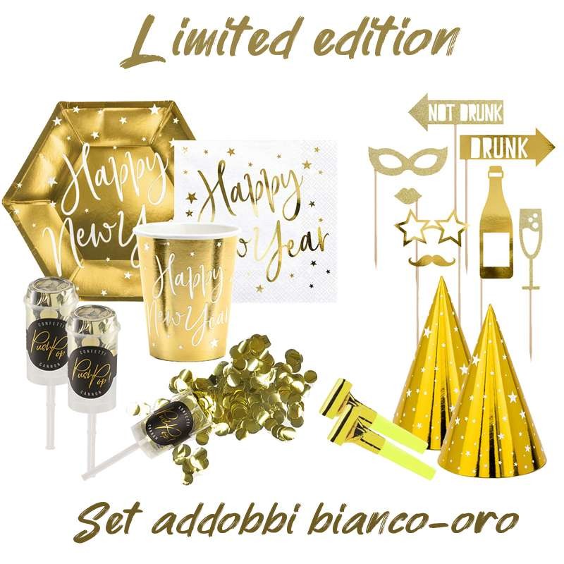 Set addobbi Happy new year gold white