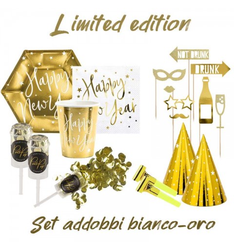 Set addobbi Happy new year gold white