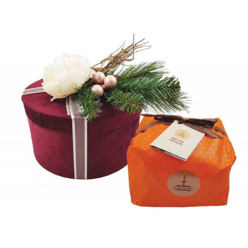 Panettone da regalare a Natale con scatola di velluto tonda