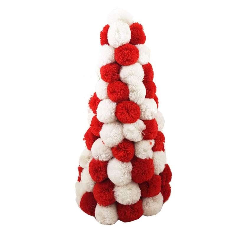 Albero di Natale ponpon rossi bianchi