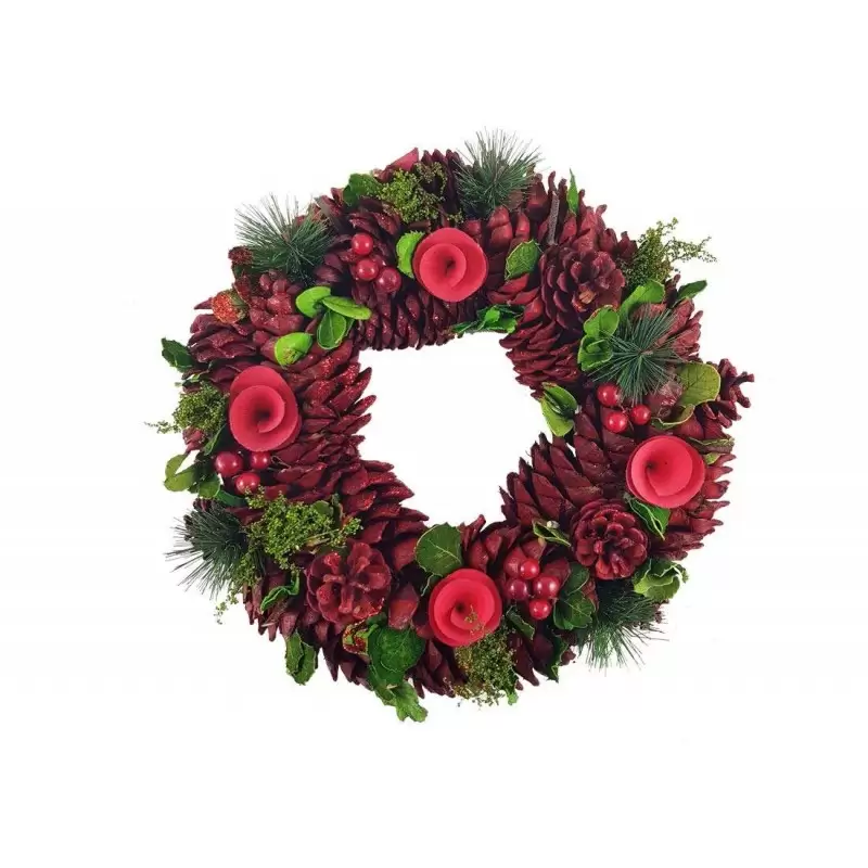 Ghirlanda pigne rosse 35 cm