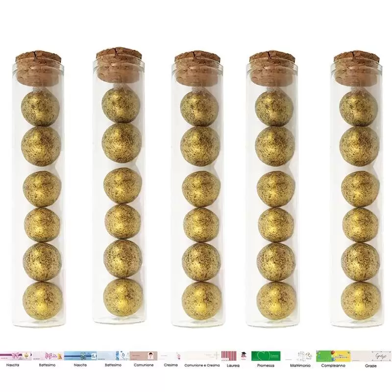 Provette e confetti oro sfumè