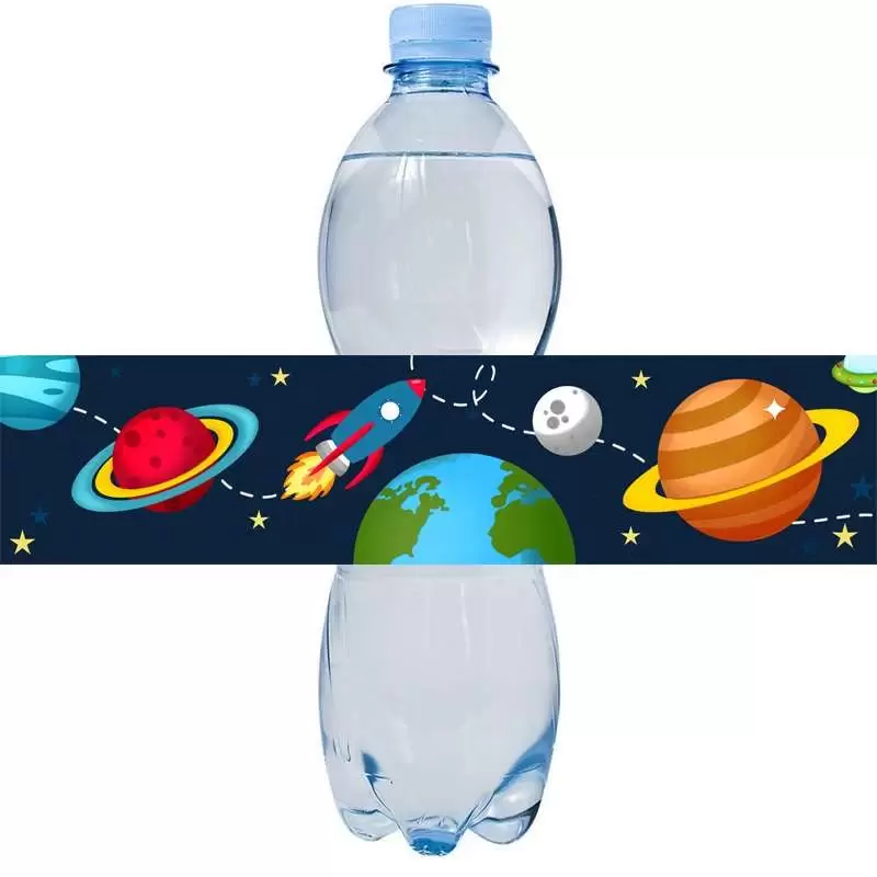 Fascetta adesiva a tema space party per bottigliette