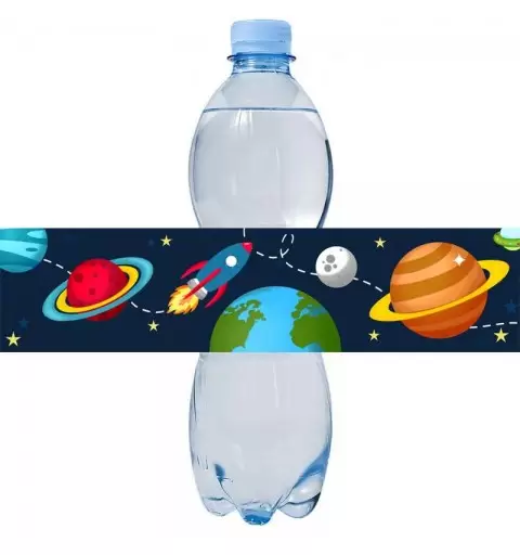 Fascetta adesiva a tema space party per bottigliette