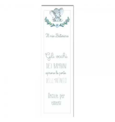 Segnaposto a tema elefantino celeste con frase