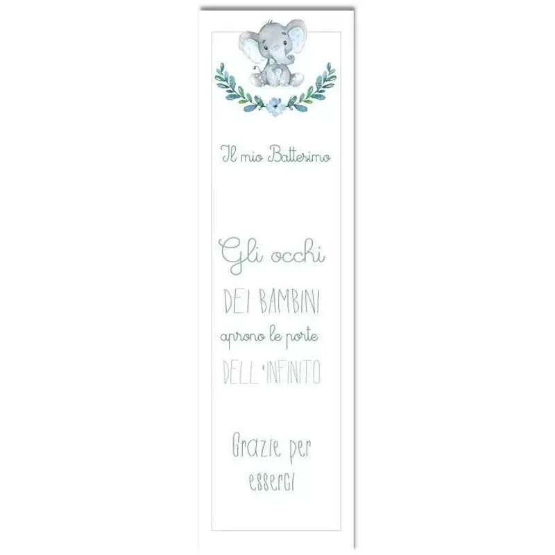 Segnaposto a tema elefantino celeste con frase