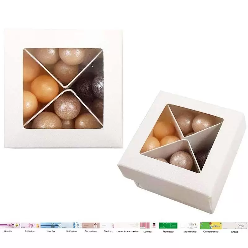 Scatola portaconfetti degustazione con confetti avorio