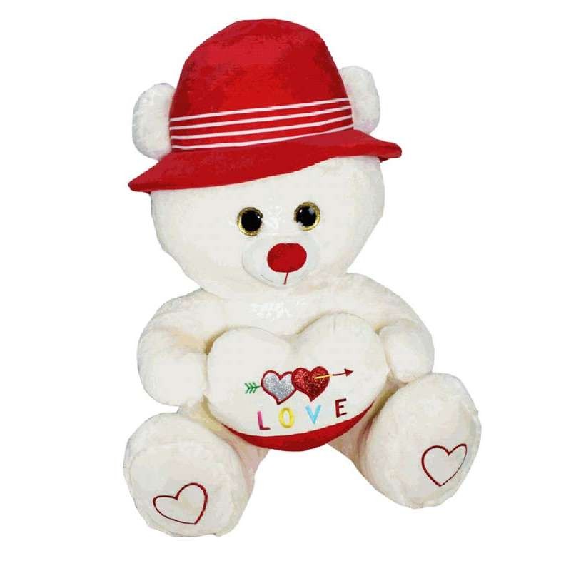 Orsacchiotto bianco di peluche con cappello rosso in testa
