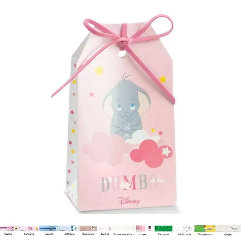 Scatolina portaconfetti a forma di tag Dumbo rosa