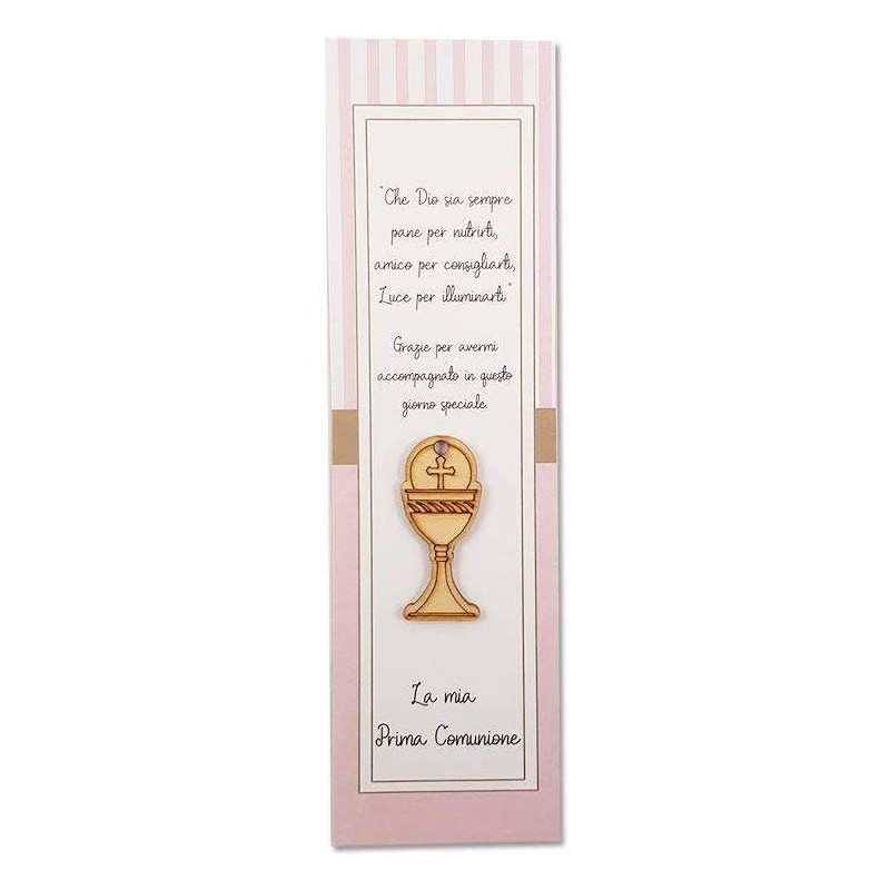 SEGNAPOSTO COMUNIONE ROSA CON CALICE DI LEGNO - 20 PZ