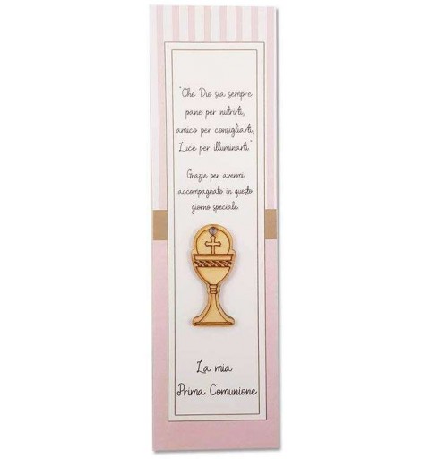 SEGNAPOSTO COMUNIONE ROSA CON CALICE DI LEGNO - 20 PZ