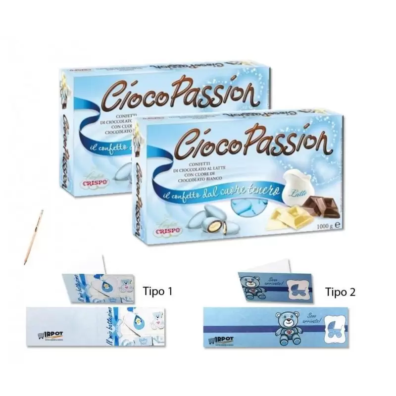CRISPO CIOCOPASSION CONFETTI CIOCCOLATO AL LATTE ROSA 2 KG + 100 BIGLIETTINI BOMBONIERE