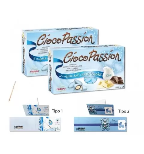 CRISPO CIOCOPASSION CONFETTI CIOCCOLATO AL LATTE ROSA 2 KG + 100 BIGLIETTINI BOMBONIERE