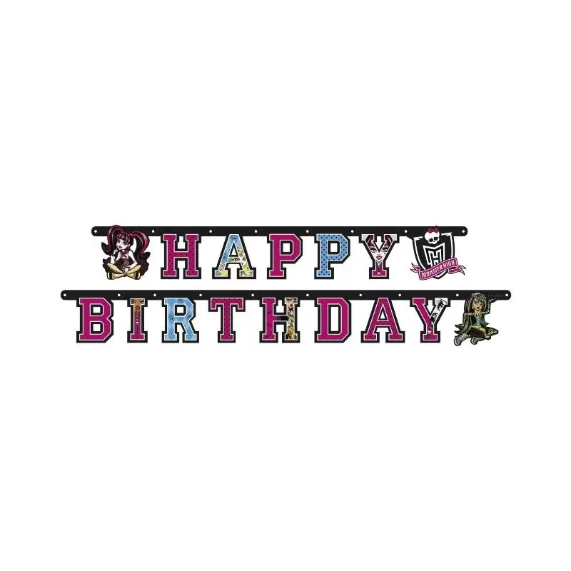 GHIRLANDA FESTONE HAPPY BIRTHDAY COMPLEANNO BAMBINA MONSTER HIGHT 