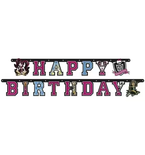 GHIRLANDA FESTONE HAPPY BIRTHDAY COMPLEANNO BAMBINA MONSTER HIGHT 