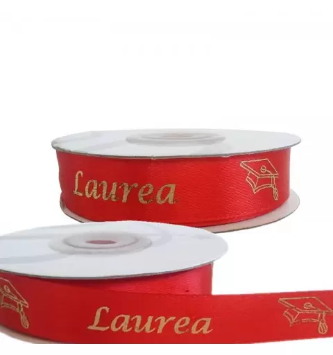 ROTOLO NASTRO ROSSO SCRITTA LAUREA ORO NI19 MM15x25MT-2PZ
