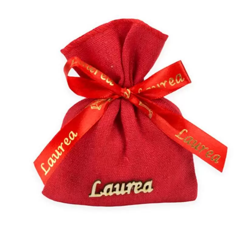 Sacchetto rosso legnetto laurea