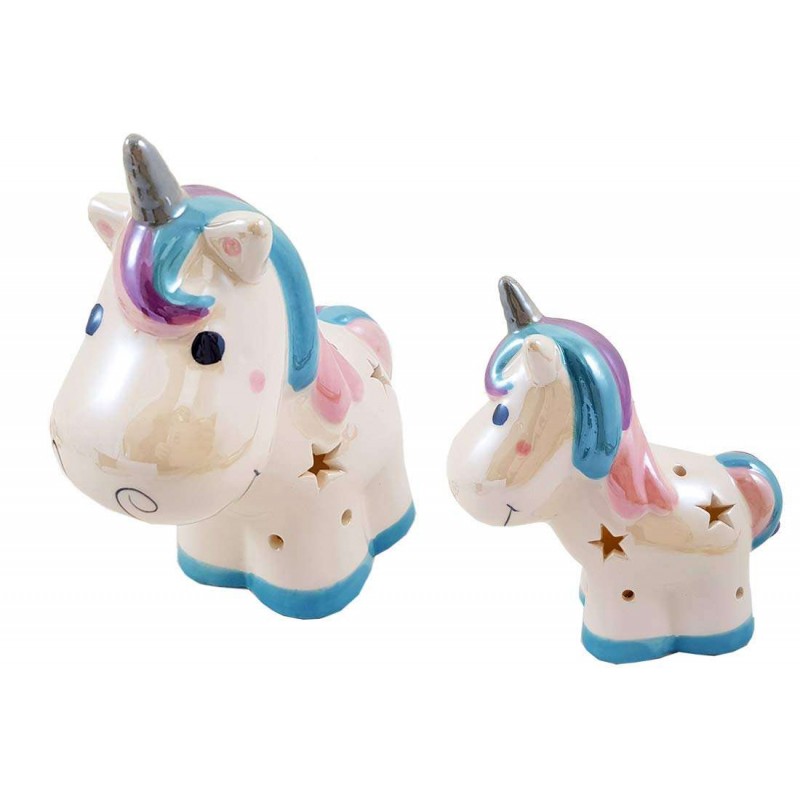 Unicorno di ceramica con mini lampada a led, bomboniera originale