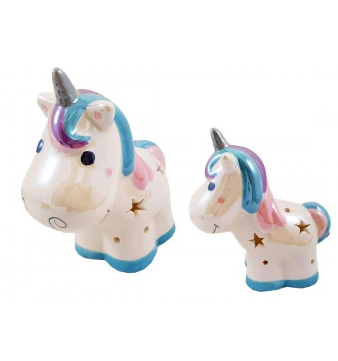 Unicorno di ceramica con mini lampada a led, bomboniera originale