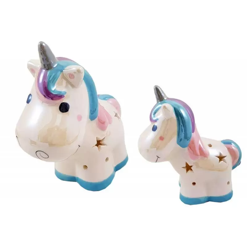 Unicorni fantasy di ceramica con mini lampada led