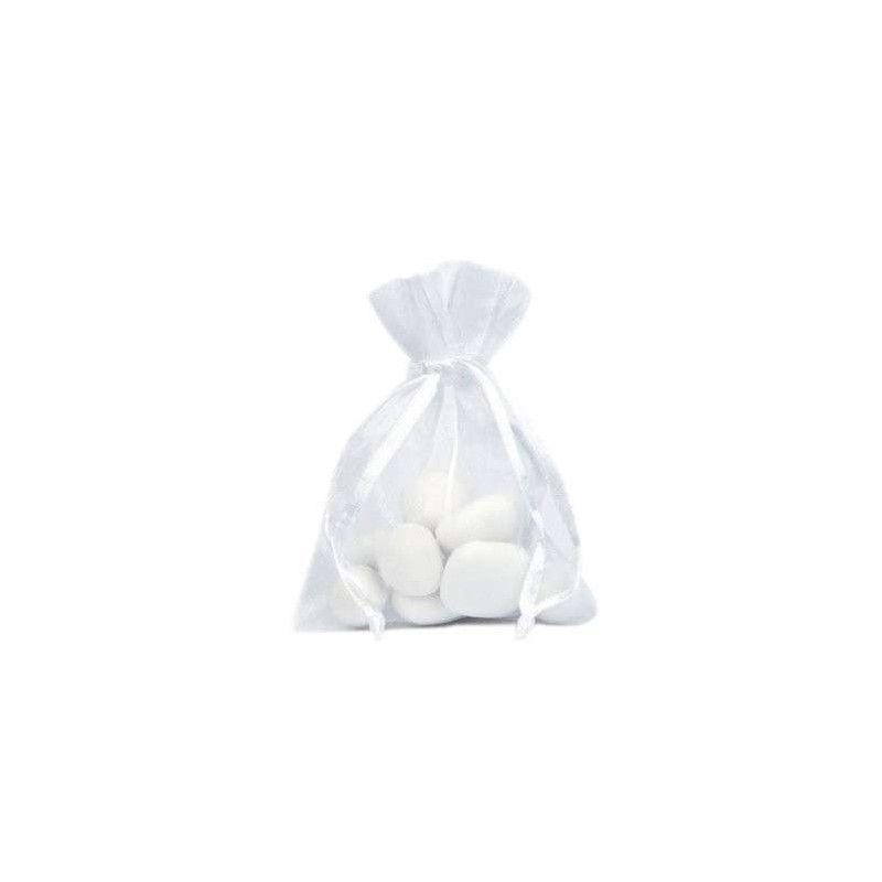 Sacchetti bianchi portaconfetti in organza per bomboniere