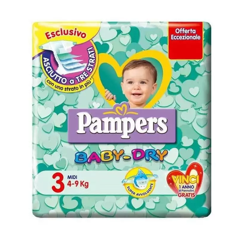 6 PACCHI PANNOLINI PAMPERS BABY DRY TAGLIA 3 126 PEZZI