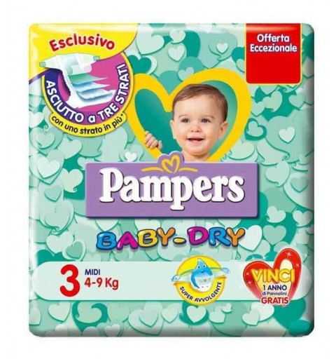 6 PACCHI PANNOLINI PAMPERS BABY DRY TAGLIA 3 126 PEZZI