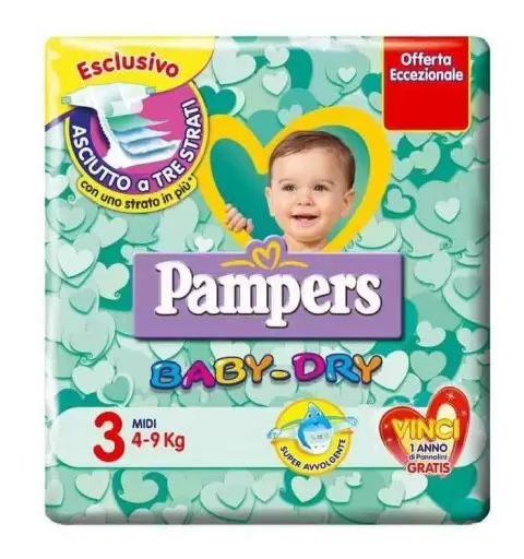 6 PACCHI PANNOLINI PAMPERS BABY DRY TAGLIA 3 126 PEZZI