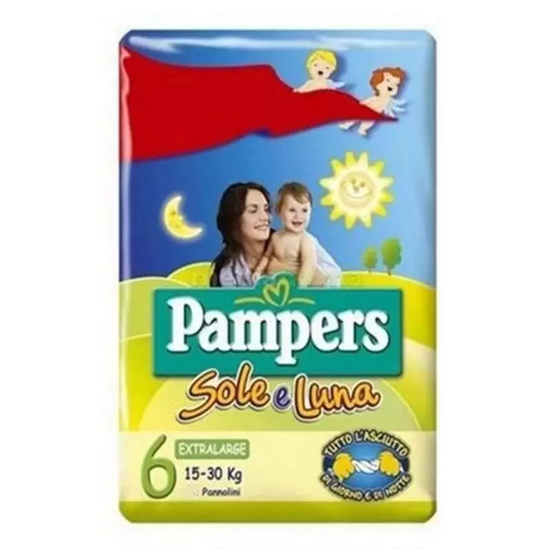 Pacco di pannolini Pampers sole e luna  Un pacco di pannolini Pampers sole e luna taglia 6 (15-30 kg)