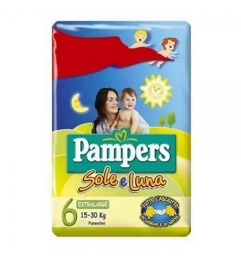 Pacco di pannolini Pampers sole e luna  Un pacco di pannolini Pampers sole e luna taglia 6 (15-30 kg)