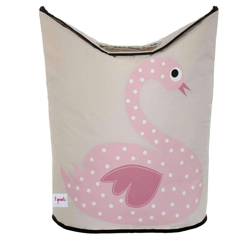 Portabiancheria con grafica di un cigno rosa, perfetto per la cameretta dei bambini