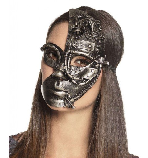 Maschera donna robot argento per travestimenti steampunk