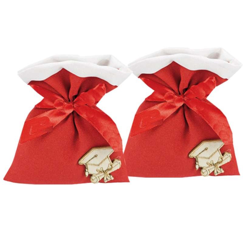 Sacchetti rossi con tocco e pergamena Laurea - 12 pz