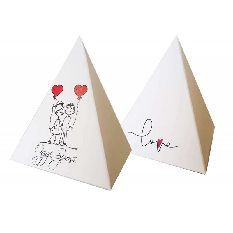 Scatolina portaconfetti a forma di piramide oggi sposi love