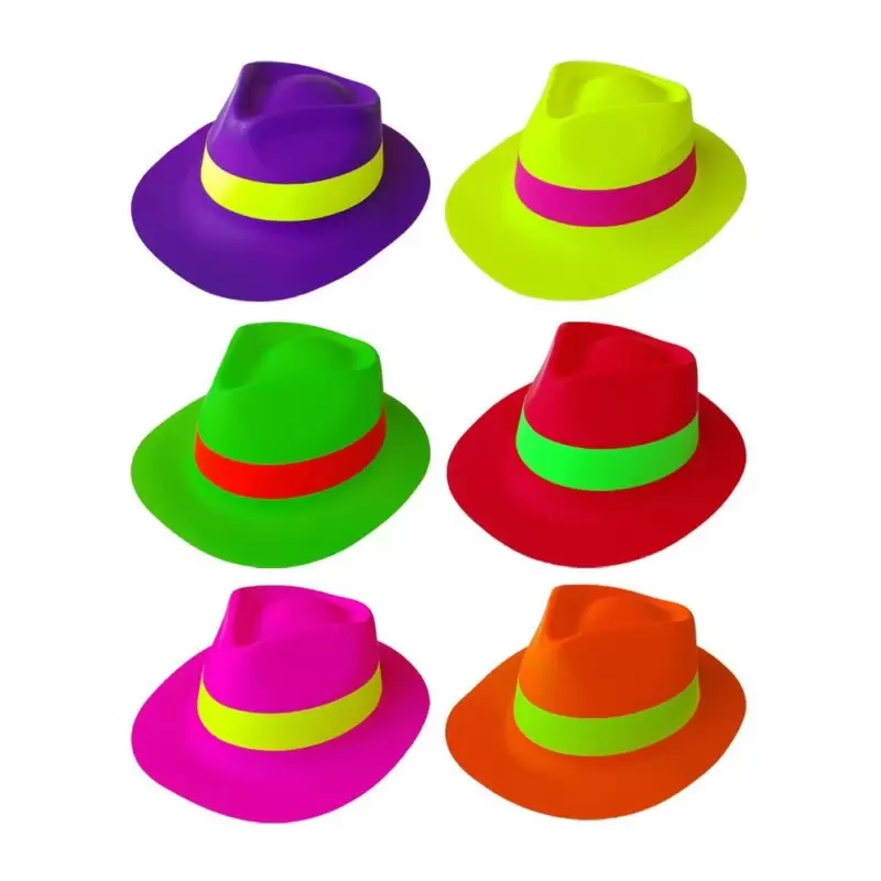 6 X CAPPELLO NEON VARI COLORI ADULTO CARNEVALE 