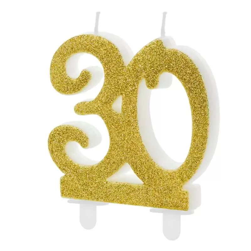Candelina numero 30 gold glitter